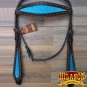 S463 HILASON WESTERN HORSE BRIDLE HEADSTALL BROWN w/ TURQUOISE CROCODILE LEATHER