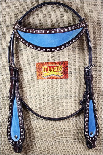 S463 HILASON WESTERN LEATHER HORSE BRIDLE HEADSTALL CHOCOLATE BROWN w/ TURQUOISE