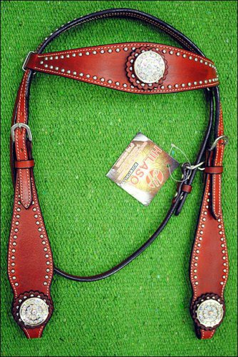 NEW HILASON WESTERN LEATHER HORSE BRIDLE HEADSTALL MAHOGANY W/ CRYSTAL CONCHO