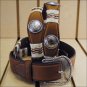 34in. TONY LAMA BUCKAROO RAWHIDE CONCHO WESTERN LEATHER MANS BELT BROWN