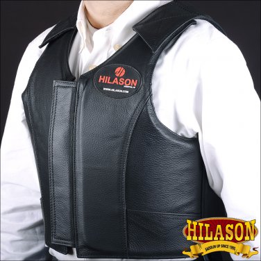 PV100 HILASON LEATHER BAREBACK PRO RODEO BULL RIDING PROTECTIVE VEST BLACK