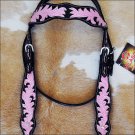 A900 NEW HILASON WESTERN LEATHER HORSE BRIDLE HEADSTALL BLACK & PINK