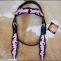 A900 NEW HILASON WESTERN LEATHER HORSE BRIDLE HEADSTALL BLACK & PINK