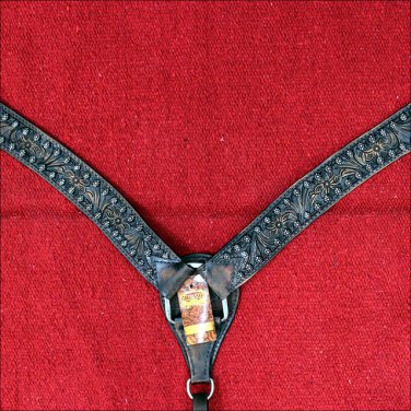 HILASON WESTERN LEATHER HORSE BREAST COLLER BLACK RUSTIC VINTAGE