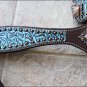 WESTERN LEATHER HORSE HEADSTALL BRIDLE BREAST COLLAR TURQUOISE FLORAL ANTIQUE