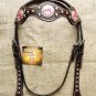 S - HILASON WESTERN LEATHER HORSE BRIDLE HEADSTALL DARK BROWN W/ PINK CONCHOS