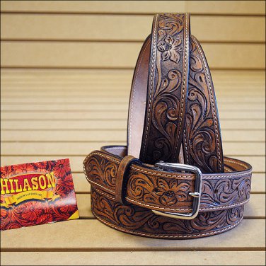 HILASON WESTERN TOUGH WORKING LEATHER MEN'S WORK HAND CARVED MADE FLORAL BELT
