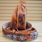 TONY LAMA FLORAL TOOLED GENUINE LEATHER WESTERN BANDERA MEN BELT - TAN