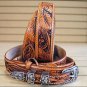TONY LAMA FLORAL TOOLED GENUINE LEATHER WESTERN BANDERA MEN BELT - TAN