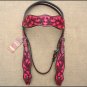 HILASON WESTERN LEATHER HORSE HEADSTALL BREAST COLLAR MAHOGANY PINK HAND PAINT