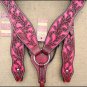 HILASON WESTERN LEATHER HORSE HEADSTALL BREAST COLLAR MAHOGANY PINK HAND PAINT