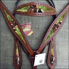 HILASON WESTERN LEATHER HORSE HEADSTALL BREAST COLLAR PAINTED PORTRAIT MAHOGANY