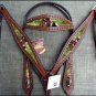 HILASON WESTERN LEATHER HORSE HEADSTALL BREAST COLLAR PAINTED PORTRAIT MAHOGANY
