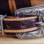 36in. JUSTIN TOOLED TAPER WESTERN LEATHER MEN BELT BROWN SILVER ENGRAVED BUCKLE