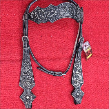 HILASON WESTERN LEATHER HORSE HEADSTALL BLACK RUSTIC VINTAGE