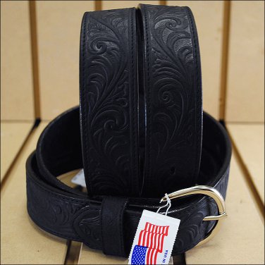 46 inch SILVER CREEK WESTERN SCROLL TOOL LEATHER MANS BELT BLACK MADE IN THE USA