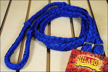 BLUE BRAIDED POLY BARREL RACING CONTEST REINS FLAT W/EASY GRIP KNOTS 1 INCH X 8F