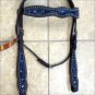 HILASON WESTERN LEATHER HORSE BRIDLE HEADSTALL BLACK TURQUOISE INLAY