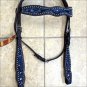 HILASON WESTERN LEATHER HORSE BRIDLE HEADSTALL BLACK TURQUOISE INLAY