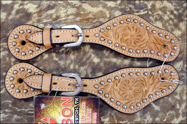 PS102-F HILASON WESTERN SPUR STRAPS LEATHER ACORN TOOL - LIGHT OIL
