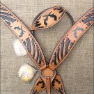 S7 HILASON WESTERN LEATHER HORSE ONE EAR HEADSTALL BREAST COLLAR BLACK CROSS GUN