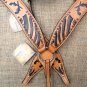 S7 HILASON WESTERN LEATHER HORSE ONE EAR HEADSTALL BREAST COLLAR BLACK CROSS GUN