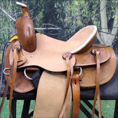 RI902F WESTERN YOUTH CHILD ROPING COWBOY TRAIL PLEASURE LEATHER HORSE SADDLE 13"