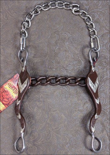 AH381 HILASON ANTIQUE BROWN ROPING HORSE BIT CHAIN MOUTH W/RUBBER WASHERS
