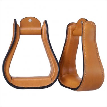 TOUGH 1 ROYAL KING SMOOTH LEATHER HORSE STIRRUPS PAIR LIGHT OIL W/2 1/2" NECK