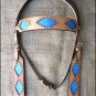 WESTERN LEATHER HORSE BRIDLE HEADSTALL BREAST COLLAR TAN W/ BLUE INLAY