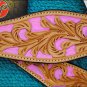 NEW HILASON WESTERN LEATHER HORSE BRIDLE HEADSTALL BREAST COLLAR W/ PINK INLAY