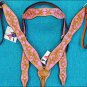 NEW HILASON WESTERN LEATHER HORSE BRIDLE HEADSTALL BREAST COLLAR W/ PINK INLAY