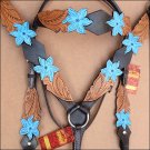 HILASON WESTERN LEATHER HORSE BRIDLE HEADSTALL BREAST COLLAR TURQUOISE BLACK