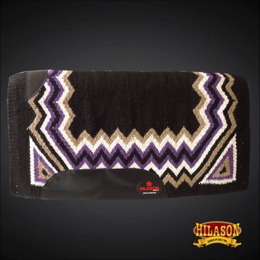 FE272-F HILASON WESTERN NEW ZEALAND WOOL HORSE SADDLE BLANKET BLACK PURPLE WHITE