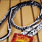BLACK WHITE BRAIDED POLY BARREL RACING CONTEST REINS FLAT W/EASY GRIP KNOTS 1 IN