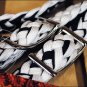 BLACK WHITE BRAIDED POLY BARREL RACING CONTEST REINS FLAT W/EASY GRIP KNOTS 1 IN