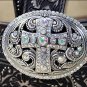 36" JUSTIN LADIES BLACK VINTAGE CROSS FLORAL TOOLED LEATHER BELT
