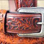 32x1 1/2" 3D TAN MENS WESTERN FASHION FLORAL LEATHER BELT REMOVABLE BUCKLE