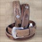 42 INCH WESTERN NOCONA CONCHOS LEATHER MENS BELT OSTRICH TAN OVERLAY
