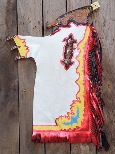 CH804F- HILASON BULL RIDING SOFT SMOOTH WHITE LEATHER RODEO WESTERN CHAPS