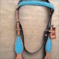 HILASON WESTERN LEATHER BRIDLE HEADSTALL TAN TURQUOISE w/ FRINGES
