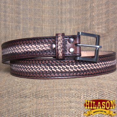 GM202DBRO-F HILASON HAND MADE HEAVY DUTY BUFFALO HIDE LEATHER STICHED BELT 40"