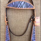 HILASON WESTERN LEATHER HORSE BRIDLE HEADSTALL HAND PAINT PURPLE ZEBRA