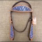 HILASON WESTERN LEATHER HORSE BRIDLE HEADSTALL HAND PAINT PURPLE ZEBRA