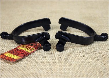 HILASON BLACK STEEL MEN ROPER SPURS PLAIN BAND ROSEBUD ROWELS