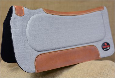 FP820F- HILASON WESTERN COTTON WOOL FELT GEL GREY SADDLE PAD W/ COWHIDE LEATHER