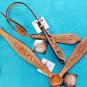 V1 HILASON LEATHER WESTERN HORSE ONE EAR BRIDLE HEADSTALL BREAST COLLAR TAN