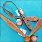 V1 HILASON LEATHER WESTERN HORSE ONE EAR BRIDLE HEADSTALL BREAST COLLAR TAN