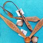 V1 HILASON LEATHER WESTERN HORSE ONE EAR BRIDLE HEADSTALL BREAST COLLAR TAN