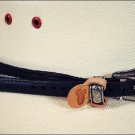 JUSTIN FENCED IN BLACK LEATHER HAT BAND W/ STRING OVERLAY SILVER BUCKLE